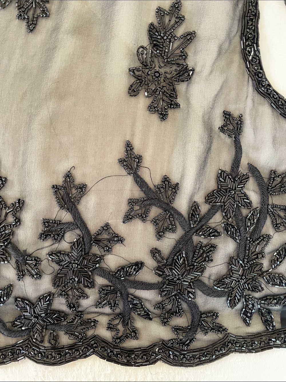 Vintage Embroidered Sheer Silk Black Beaded Vest Top - Picture 6 of 8